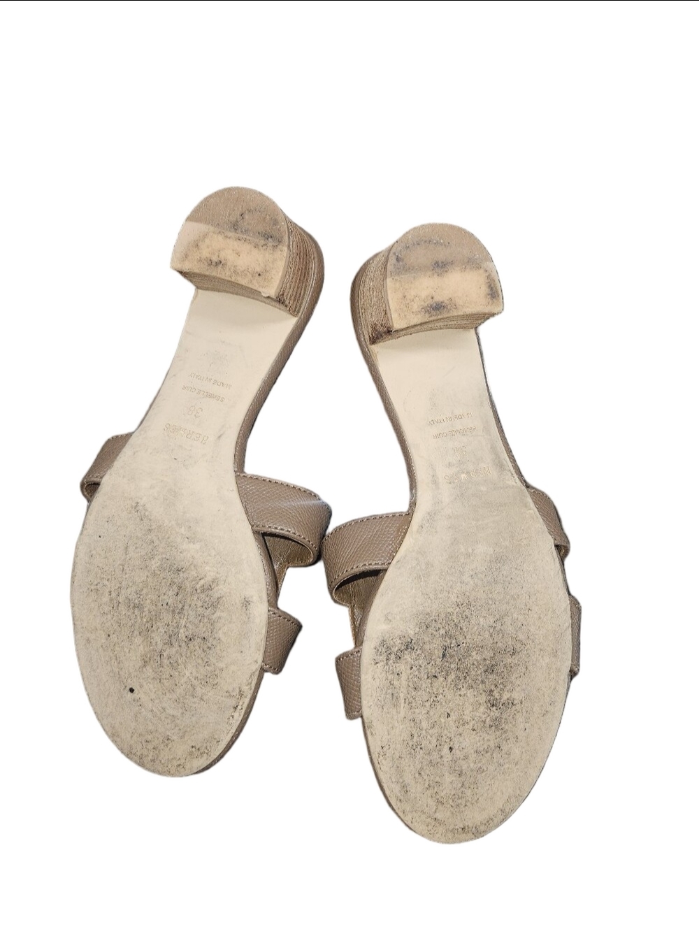 Hermès Oasis Sandals Beige Leather Block Heel Size 38 Authentic Made In Italy - Picture 8 of 8